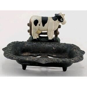 Vintage Cow Cast Iron Footed Soap Dish Rustic Farmhouse Decor Heavyweight